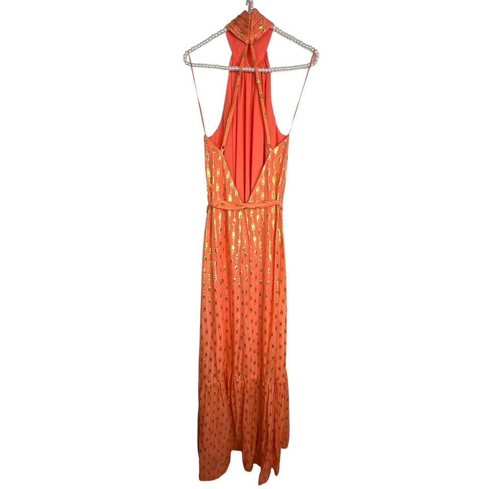Ramy Brook Kenza Halter Maxi‎ Dress in Peach Geo NWT Size 12 - Picture 6 of 10